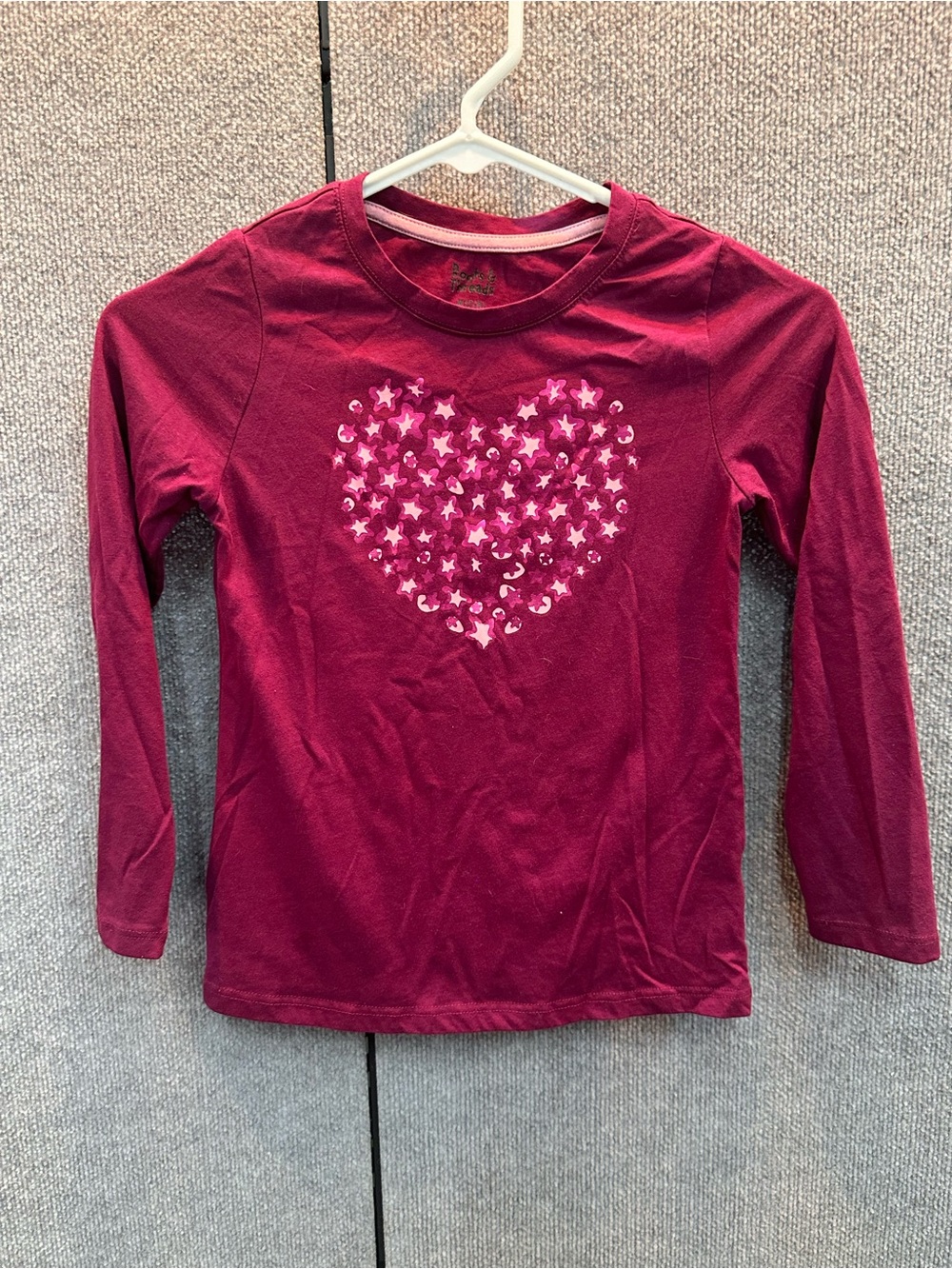 Girls' Long-Sleeve Sequin Heart Tee - Plum
